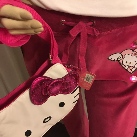 SUPER CUTE velour joggers with hello kitty and crystal details! - Picture 5 of 15